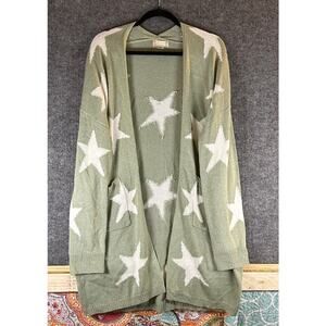 Women's Altar'd State large sweater cardigan Light Green with Stars
